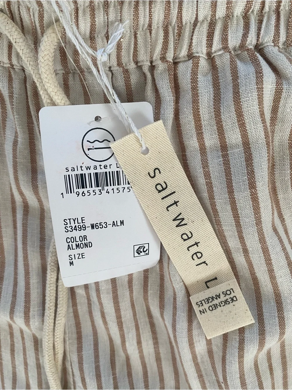 Saltwater Luxe NWT Almond Stripe Wide Leg Drawstring Pants Linen Blend M - Picture 12 of 16